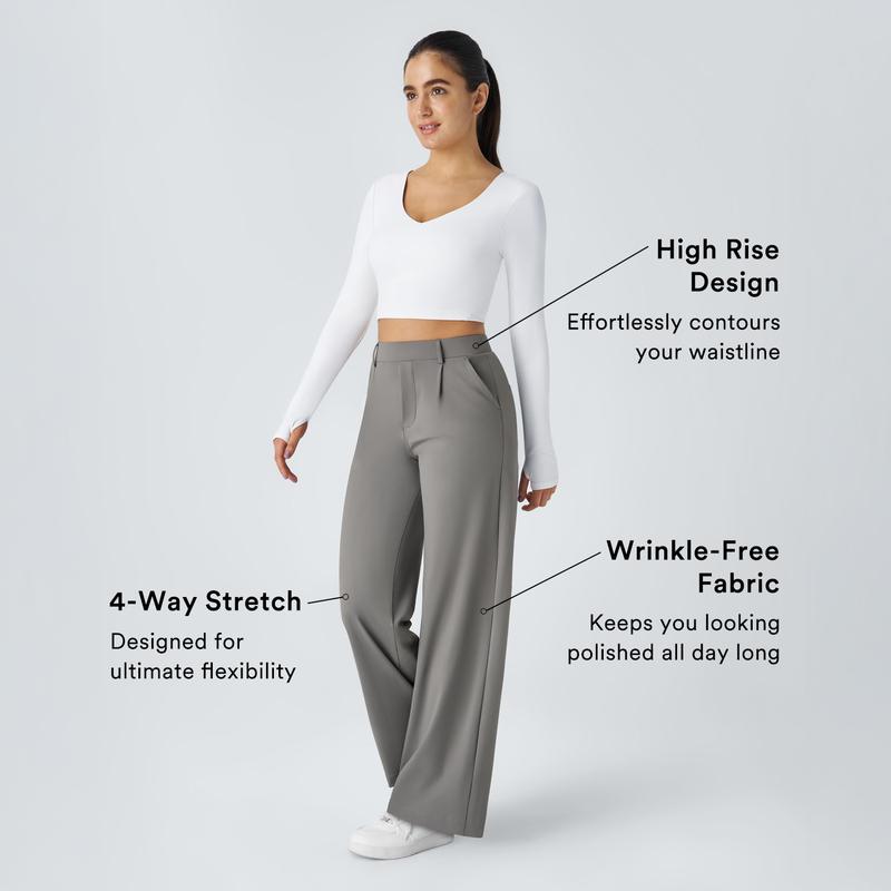 Halara Flex High Waisted Straight Leg Work Pants | Side Pocket Trousers with Stretchy Fabric – Smart Casual Pants for Office & Weekend