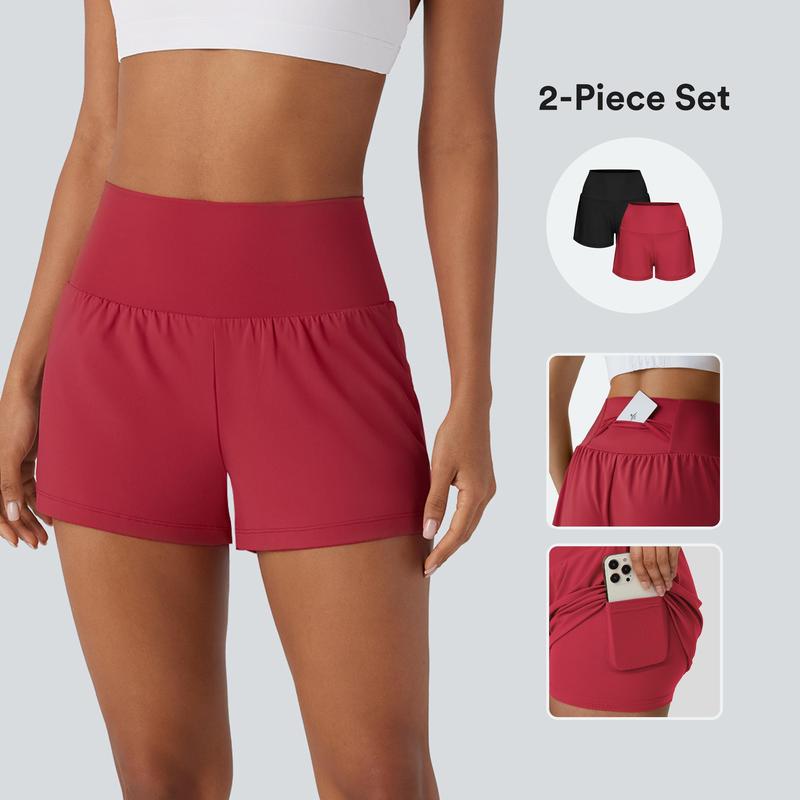 Halara 2-Piece High Waisted Yoga Shorts 3" | 2-in-1 Set with Back Pocket & Hidden Side Pocket – Secure Storage for Phone & Keys