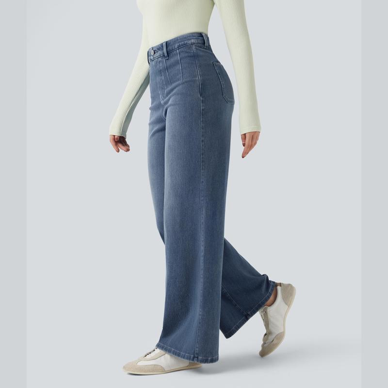 Halara Flex High Waisted Wide Leg Jeans | Tummy Control Casual Denim with Pockets – Stretchy Comfort Jeans for Everyday Style