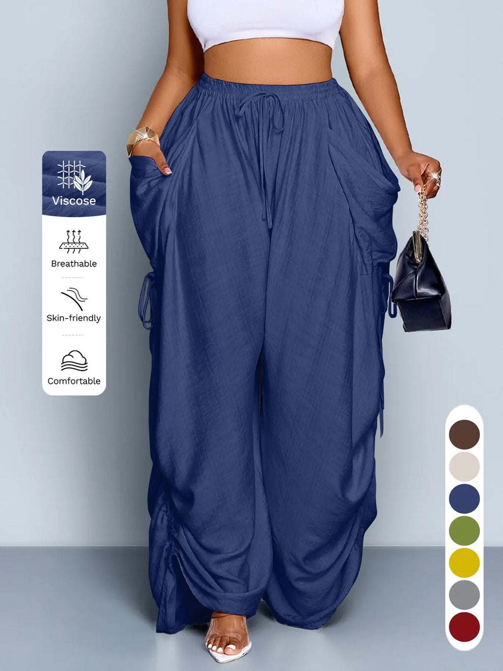Women's High Waist Wide Leg Pants | Loose-Fit Casual Trousers in All-Season Woven Fabric – Versatile for Commute, Travel & Weekend Wear