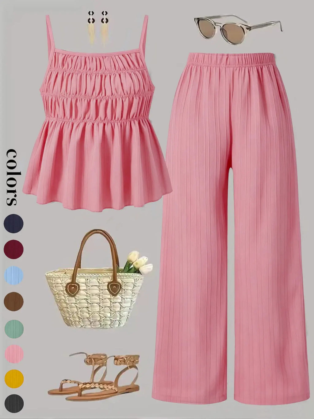 Women's 2-Piece Cami & Wide Leg Pants Set | Solid Color Casual Outfit – Versatile Streetwear for Daily Wear & All-Season Comfort