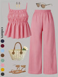 Women's 2-Piece Cami & Wide Leg Pants Set | Solid Color Casual Outfit – Versatile Streetwear for Daily Wear & All-Season Comfort