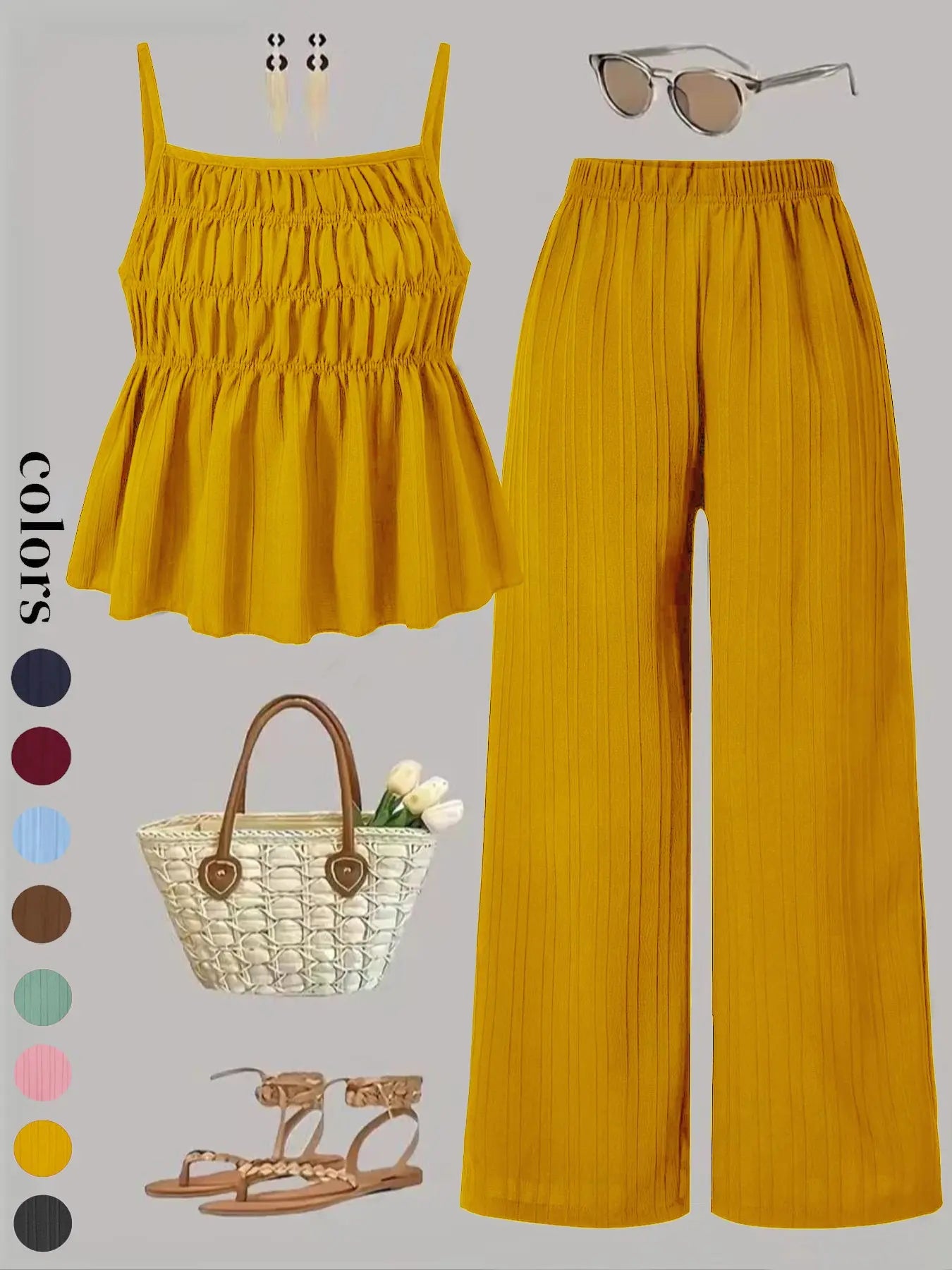 Women's 2-Piece Cami & Wide Leg Pants Set | Solid Color Casual Outfit – Versatile Streetwear for Daily Wear & All-Season Comfort