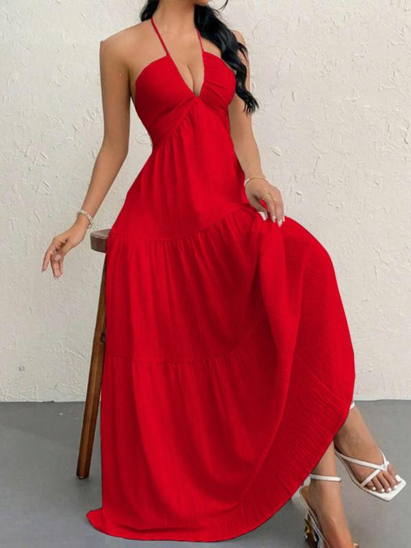 Women's Sleeveless Backless Summer Dress | Plain Casual Beach Dress – Lightweight Holiday Outfit for Sunny Days & Getaways