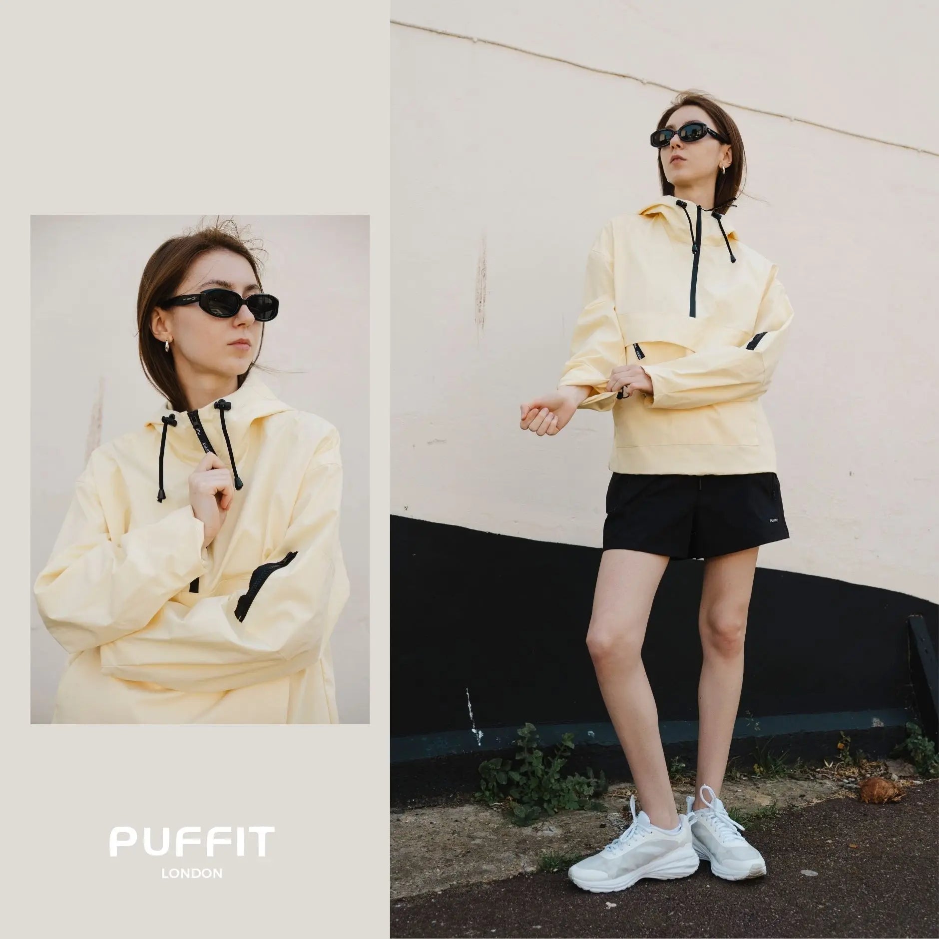 PUFFIT STM-TEX Waterproof Oversized Rain Jacket | Half-Zip Hooded Coat with Adjustable Waist, Hood & Cuffs – Lightweight Shell for All-Weather Wear