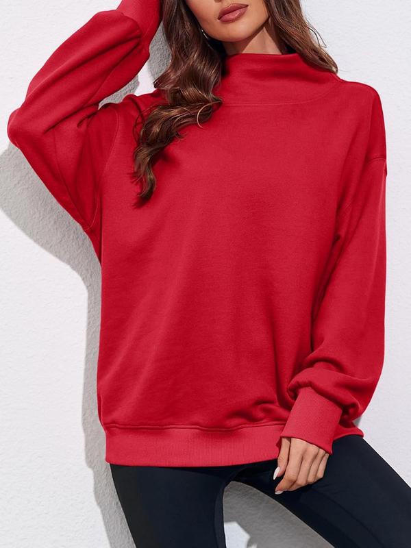 FISOEW Oversized Turtleneck Sweatshirt | Cozy Long Sleeve Pullover in Grey – Relaxed Fall Fashion for Women, Everyday Layering