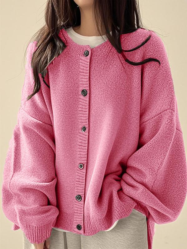 Women's Solid Button Front Knit Cardigan | Casual Long Sleeve Open-Front Sweater – Versatile Layering Piece for All-Season Wear