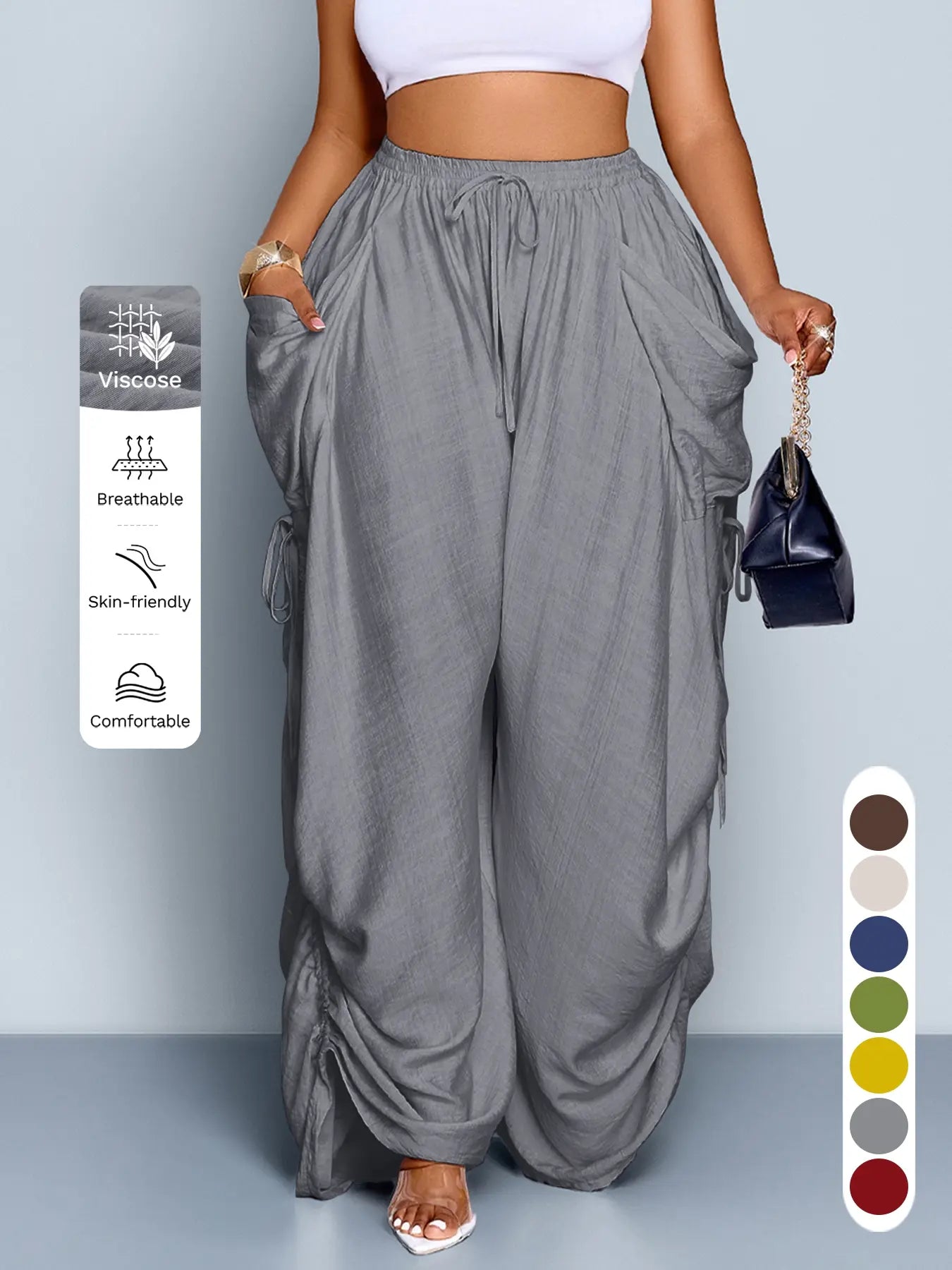 Women's High Waist Wide Leg Pants | Loose-Fit Casual Trousers in All-Season Woven Fabric – Versatile for Commute, Travel & Weekend Wear