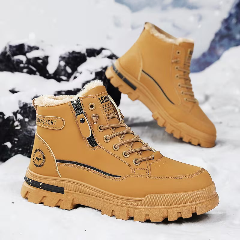 Men's Winter Snow Boots | Warm Fleece Lined with Side Zipper, Waterproof & Slip-Resistant – Cold Weather Outdoor Boots