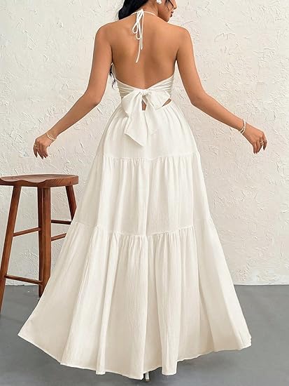 Women's Sleeveless Backless Summer Dress | Plain Casual Beach Dress – Lightweight Holiday Outfit for Sunny Days & Getaways