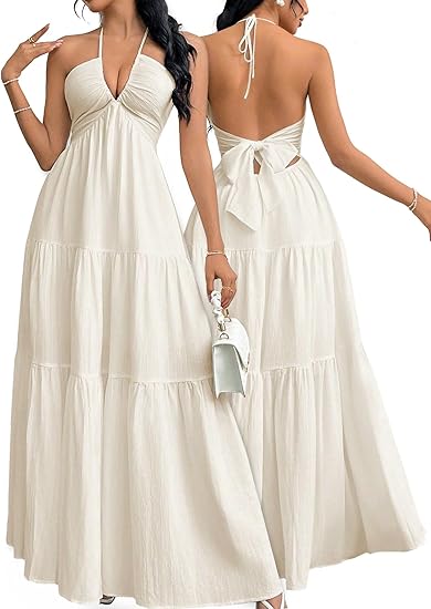 Women's Sleeveless Backless Summer Dress | Plain Casual Beach Dress – Lightweight Holiday Outfit for Sunny Days & Getaways