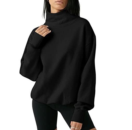 FISOEW Oversized Turtleneck Sweatshirt | Cozy Long Sleeve Pullover in Grey – Relaxed Fall Fashion for Women, Everyday Layering