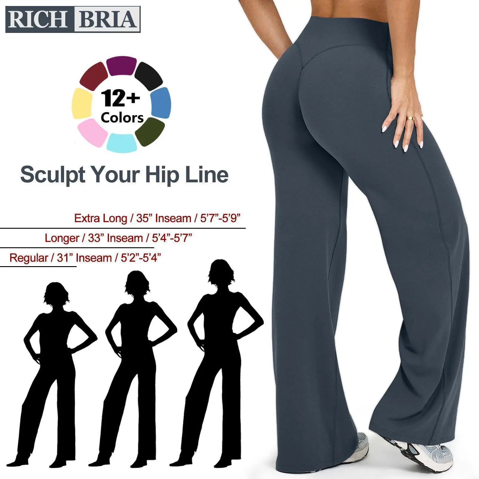 RICH BRIA Women's High Waisted Wide Leg Yoga Pants | Loose-Fit Soft Elastic Trousers with Stretchy Fabric – Casual Comfort for Daily Wear
