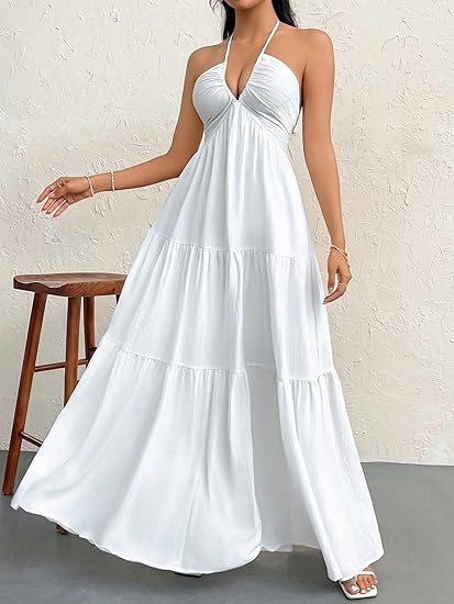 Women's Sleeveless Backless Summer Dress | Plain Casual Beach Dress – Lightweight Holiday Outfit for Sunny Days & Getaways