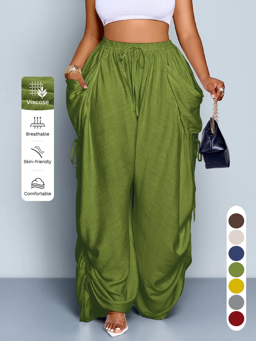Women's High Waist Wide Leg Pants | Loose-Fit Casual Trousers in All-Season Woven Fabric – Versatile for Commute, Travel & Weekend Wear