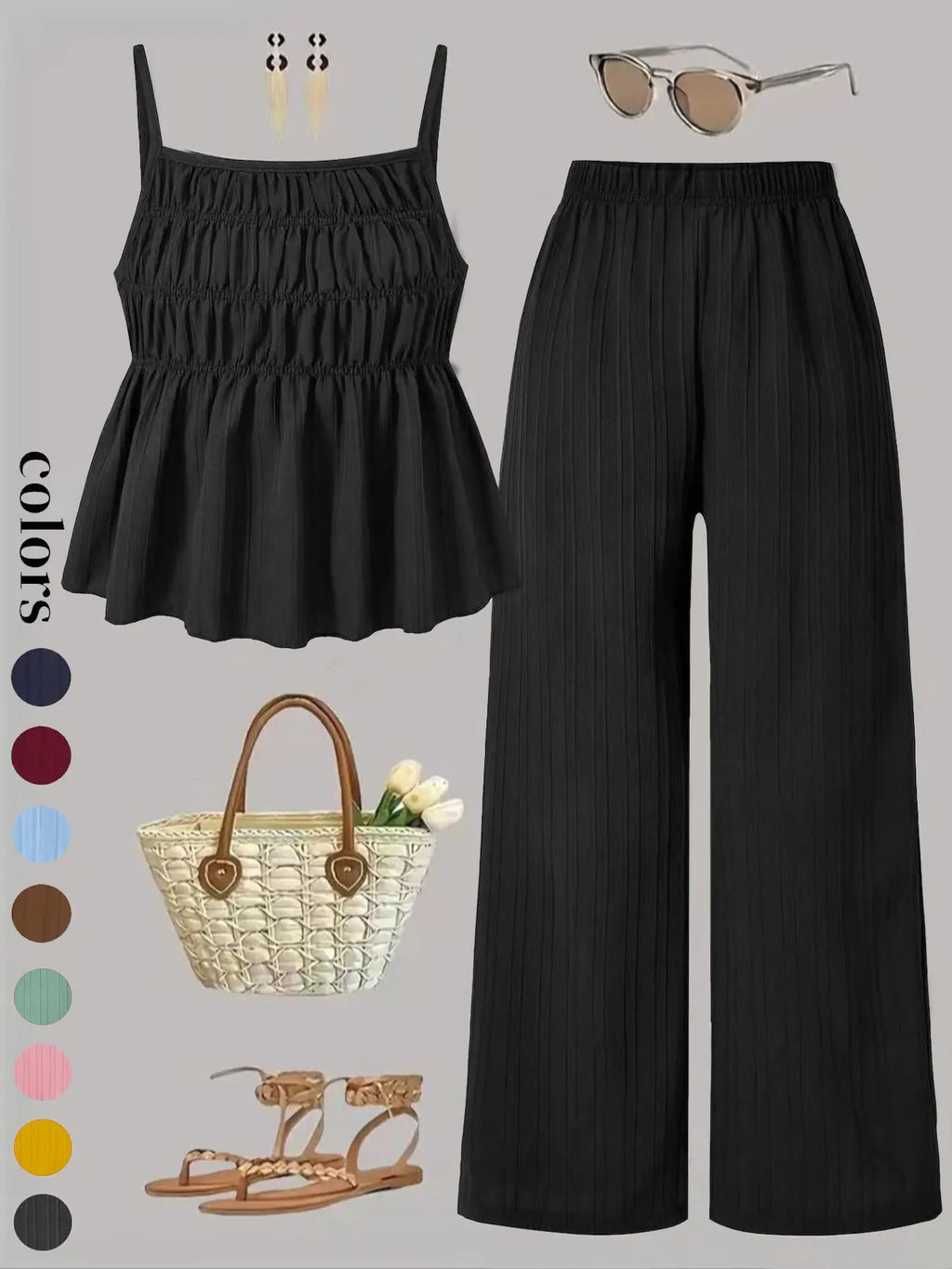 Women's 2-Piece Cami & Wide Leg Pants Set | Solid Color Casual Outfit – Versatile Streetwear for Daily Wear & All-Season Comfort