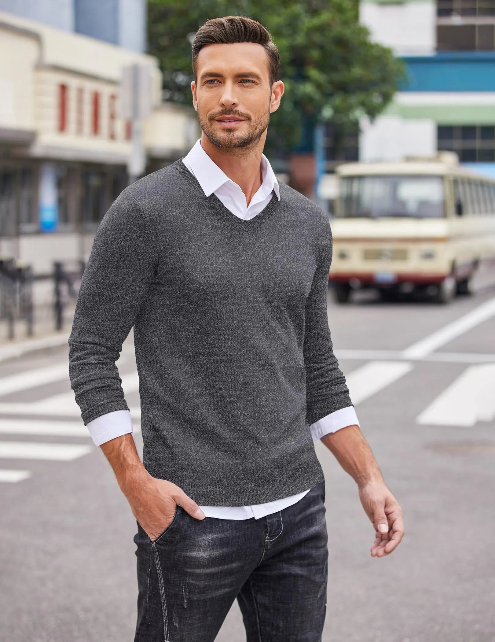 COOFANDY Men's Ribbed Knit Crew Neck Sweater | Lightweight Soft Pullover – Classic Casual Top for Office & Everyday Wear