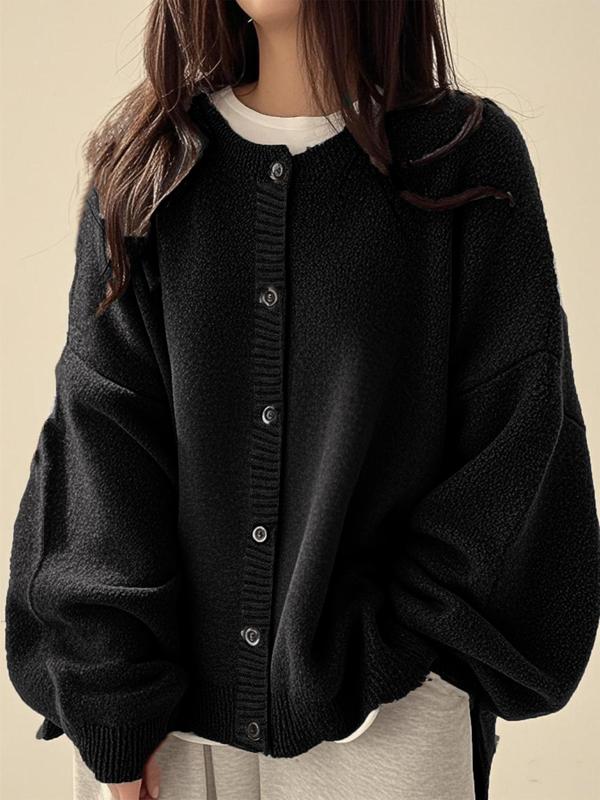 Women's Solid Button Front Knit Cardigan | Casual Long Sleeve Open-Front Sweater – Versatile Layering Piece for All-Season Wear