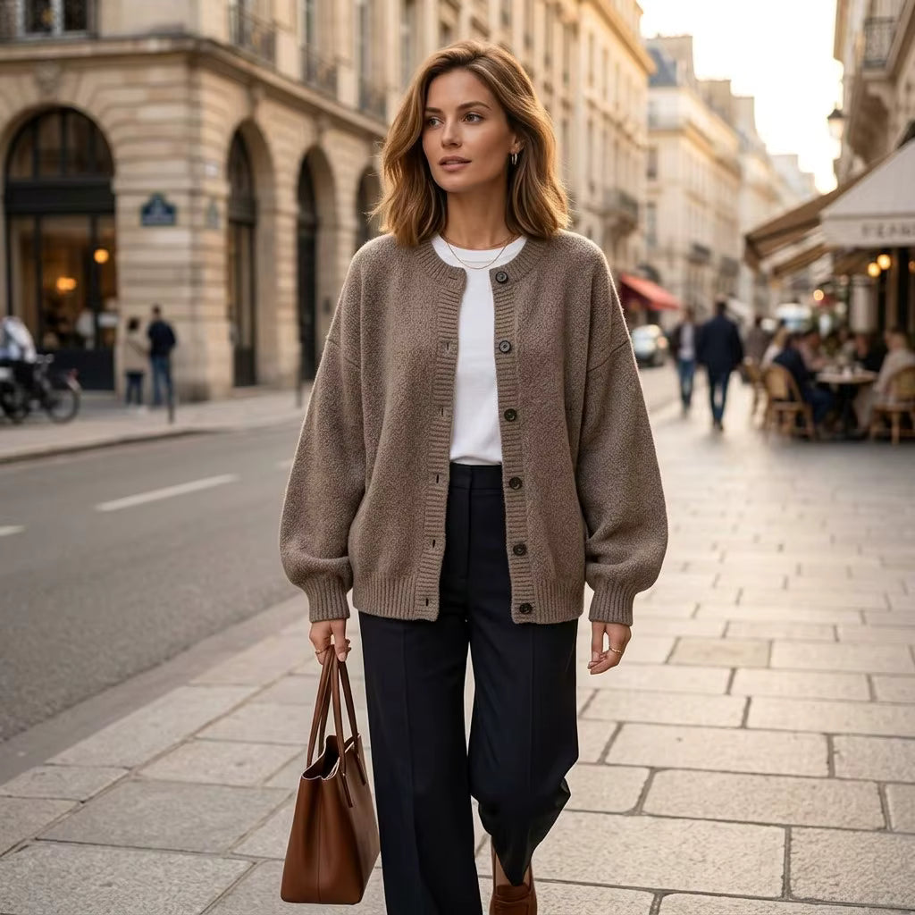 Women's Solid Button Front Knit Cardigan | Casual Long Sleeve Open-Front Sweater – Versatile Layering Piece for All-Season Wear
