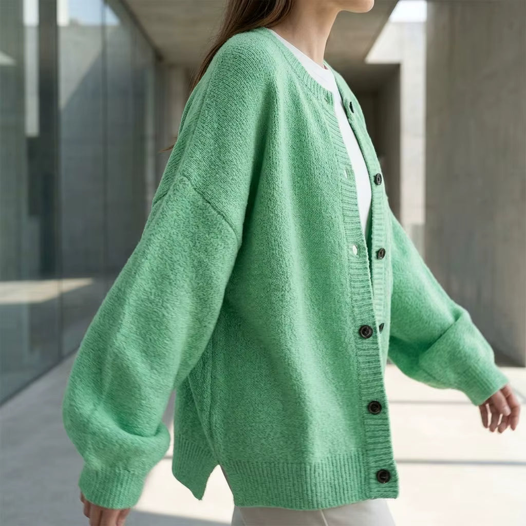 Women's Solid Button Front Knit Cardigan | Casual Long Sleeve Open-Front Sweater – Versatile Layering Piece for All-Season Wear