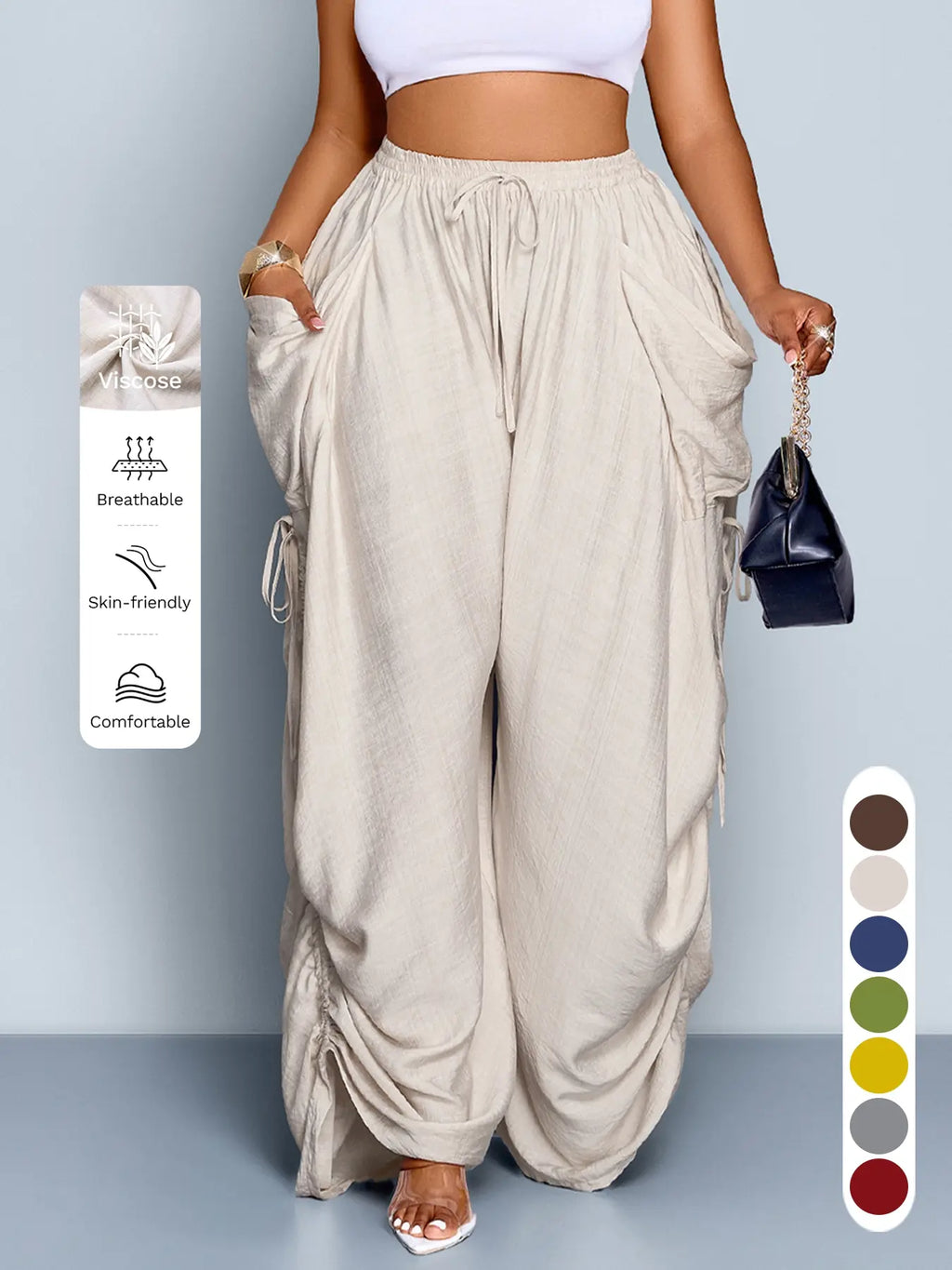 Women's High Waist Wide Leg Pants | Loose-Fit Casual Trousers in All-Season Woven Fabric – Versatile for Commute, Travel & Weekend Wear
