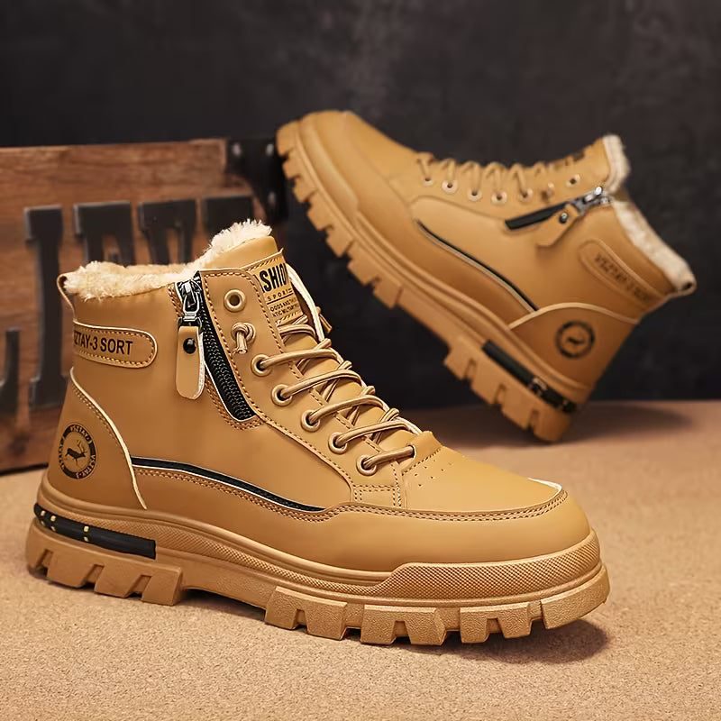 Men's Winter Snow Boots | Warm Fleece Lined with Side Zipper, Waterproof & Slip-Resistant – Cold Weather Outdoor Boots