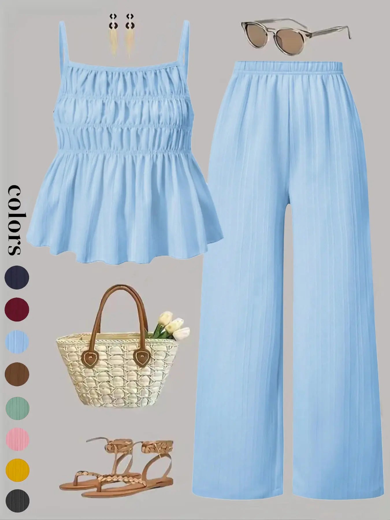 Women's 2-Piece Cami & Wide Leg Pants Set | Solid Color Casual Outfit – Versatile Streetwear for Daily Wear & All-Season Comfort