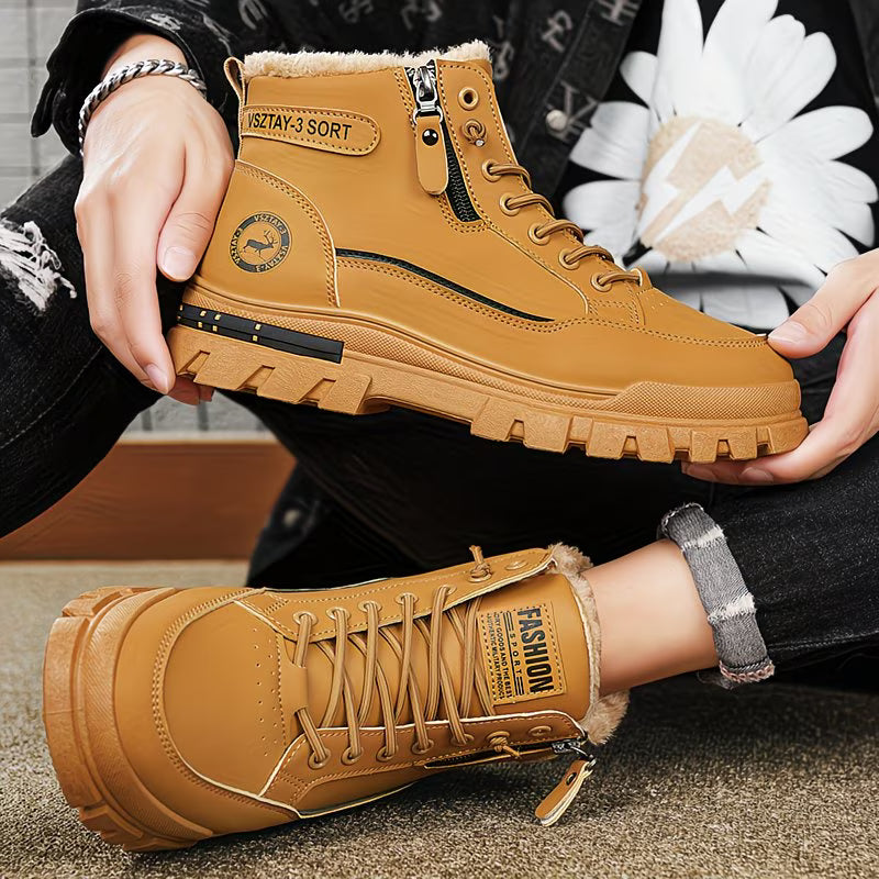 Men's Winter Snow Boots | Warm Fleece Lined with Side Zipper, Waterproof & Slip-Resistant – Cold Weather Outdoor Boots