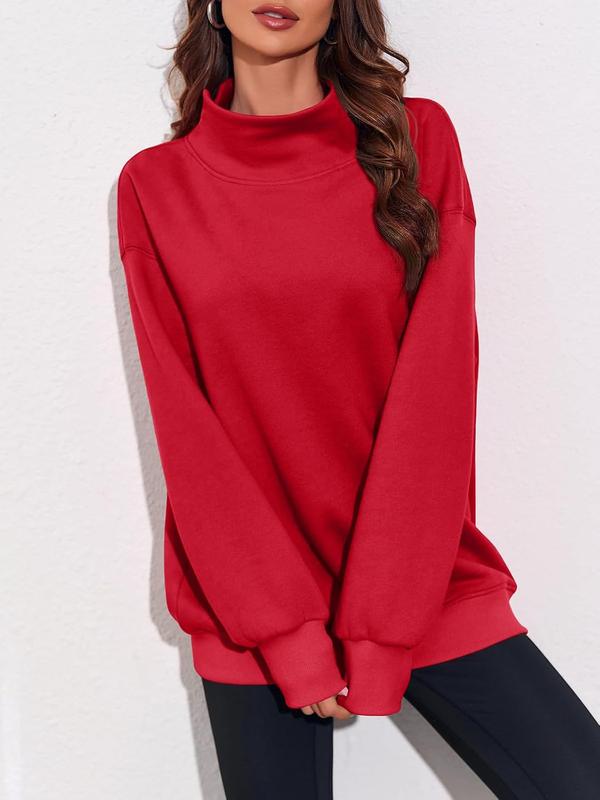 FISOEW Oversized Turtleneck Sweatshirt | Cozy Long Sleeve Pullover in Grey – Relaxed Fall Fashion for Women, Everyday Layering