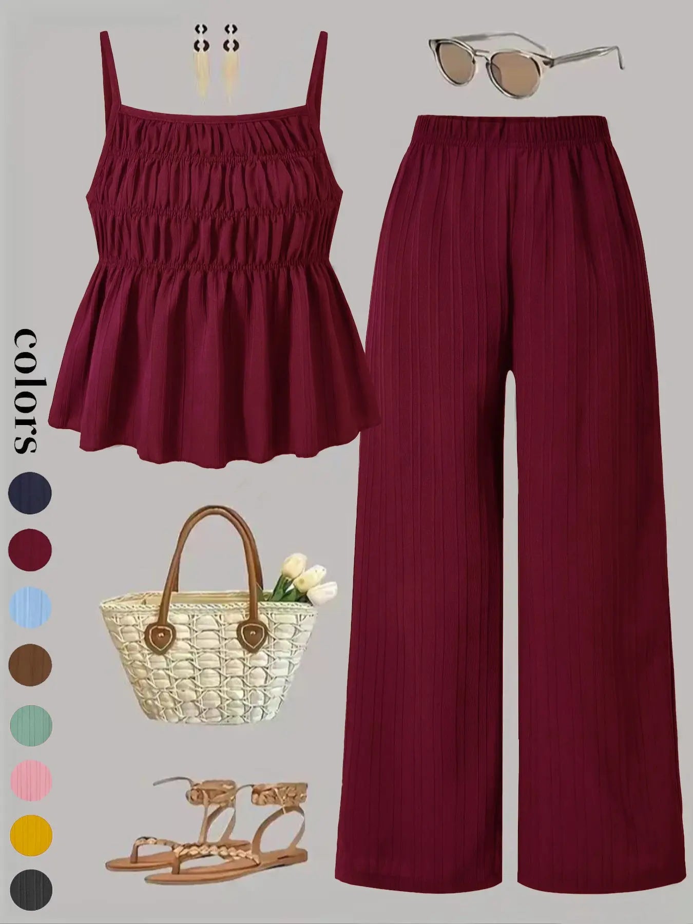 Women's 2-Piece Cami & Wide Leg Pants Set | Solid Color Casual Outfit – Versatile Streetwear for Daily Wear & All-Season Comfort