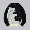 Men's Loose-Fit Cat Print Knit Jumper | Round Neck Jacquard Pullover – Casual Cartoon Sweater for Autumn Winter & Everyday Style
