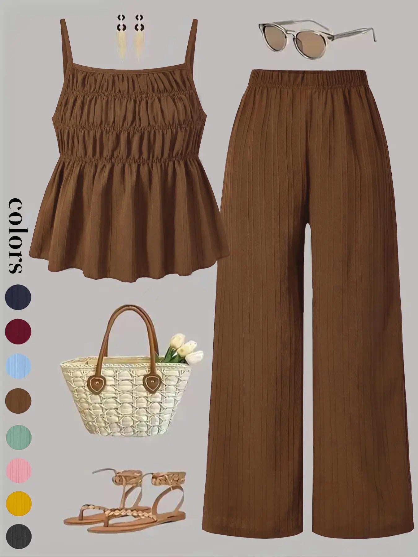 Women's 2-Piece Cami & Wide Leg Pants Set | Solid Color Casual Outfit – Versatile Streetwear for Daily Wear & All-Season Comfort