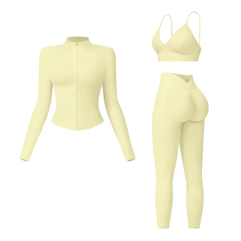 MFVIM Women's 3-Piece Activewear Set | Criss Cross Crop Top, High Waist Leggings & Zip-Up Jacket – Breathable Gym & Yoga Outfit