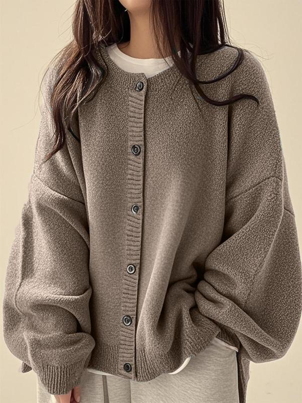 Women's Solid Button Front Knit Cardigan | Casual Long Sleeve Open-Front Sweater – Versatile Layering Piece for All-Season Wear