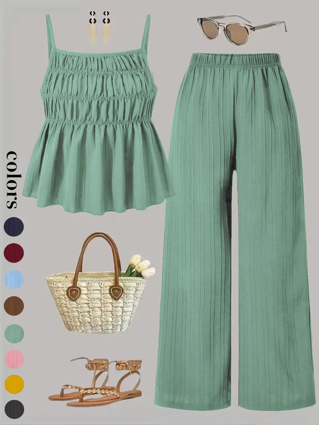 Women's 2-Piece Cami & Wide Leg Pants Set | Solid Color Casual Outfit – Versatile Streetwear for Daily Wear & All-Season Comfort