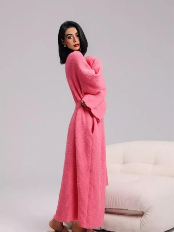 Women's Double-Sided Fleece Robe | Thick Plush Loungewear with Long Fluffy Lining – Warm & Cozy Pajama Coat for Fall, Winter & Lounging