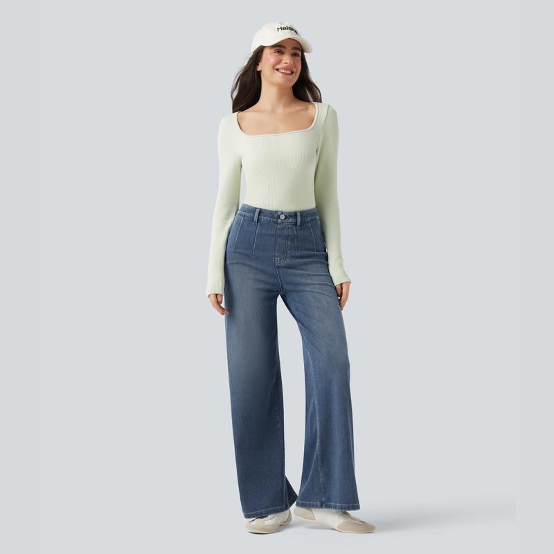 Halara Flex High Waisted Wide Leg Jeans | Tummy Control Casual Denim with Pockets – Stretchy Comfort Jeans for Everyday Style